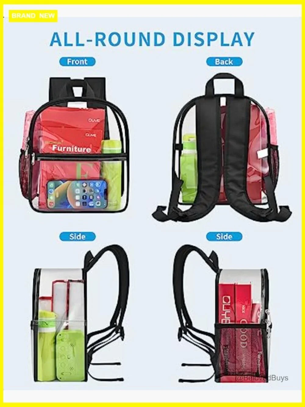 Clear Backpack Stadium Approved 12x12x6 Padded Straps School Concert Event